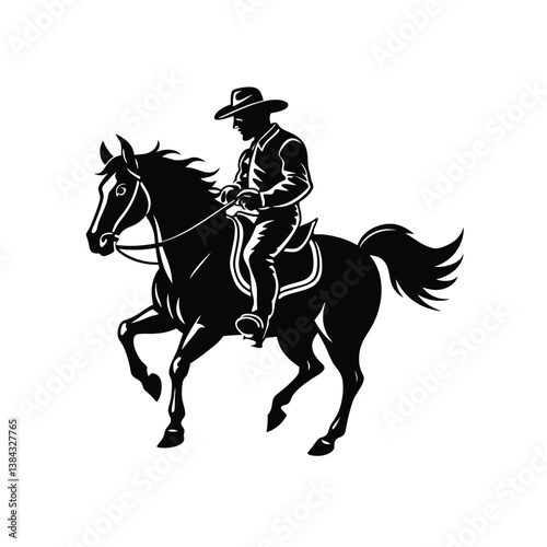 black and white cowboy silhouette, cowboy vector illustration, on white background