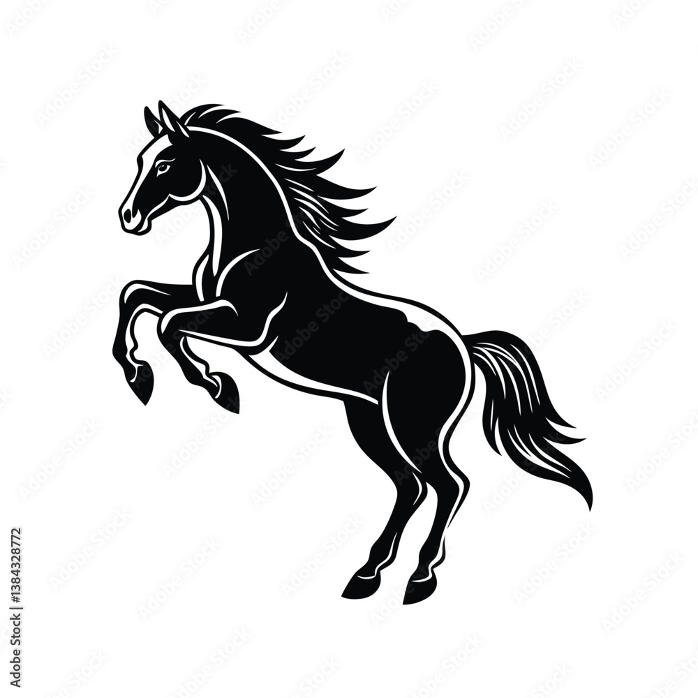 Obraz premium Black silhouette of horse rearing up simple vector illustration