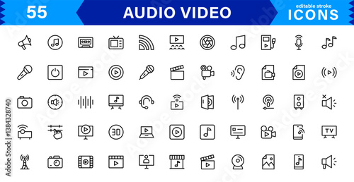 Explore Our Audio Video Icons Collection for Creative Projects. This Set Features Multimedia, Sound, and Video Symbols Perfect for UI and Web Design.