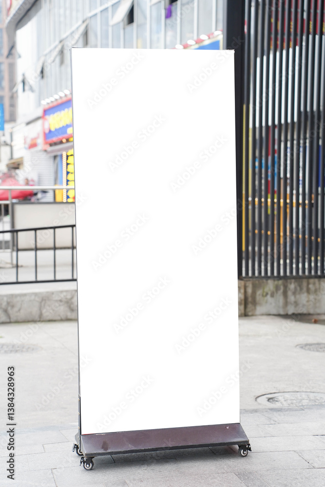 white blackboard advertising sign or customer stopper at sidewalk cafe