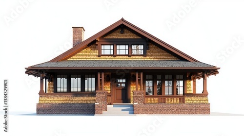 Craftsman bungalow isolated on white background