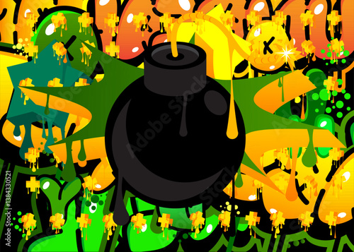 Bomb graffiti. Abstract modern street art decoration performed in urban painting style.