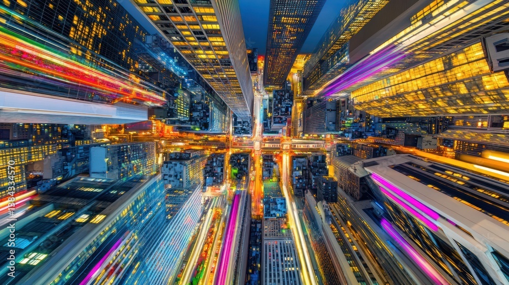 Night City Intersection, High-Angle View Night City Intersection, High-Angle View