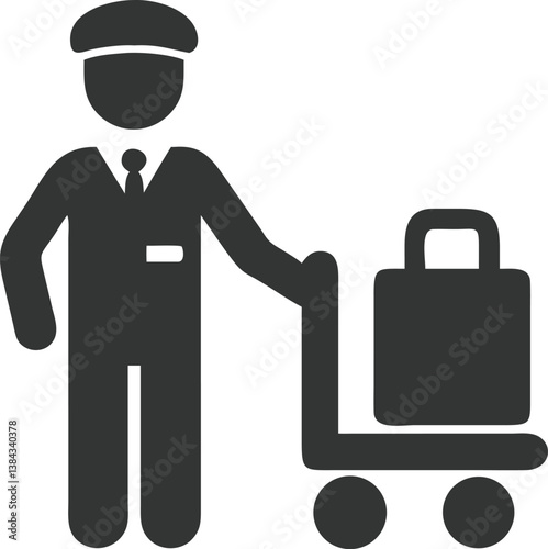 Icon of Bellhop with Luggage Cart in Silhouette Style on Transparent Background
