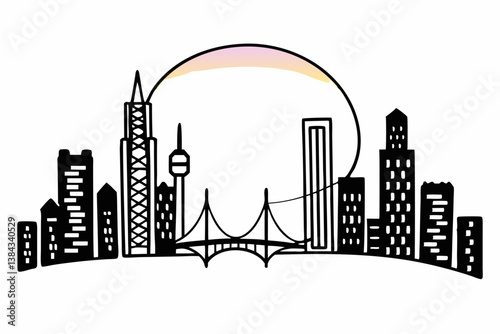 Cityscape, vector background, black silhouette