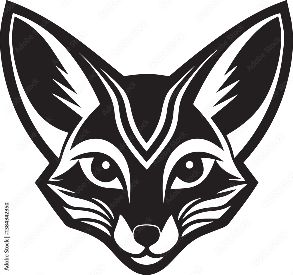 Obraz premium fennec fox head clipart, fennec fox head silhouette vector illustration, fennec fox head logo silhouette vector black and white