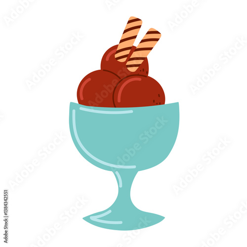 Delicious dessert served in a fancy bowl featuring chocolate ice cream and crunchy wafers