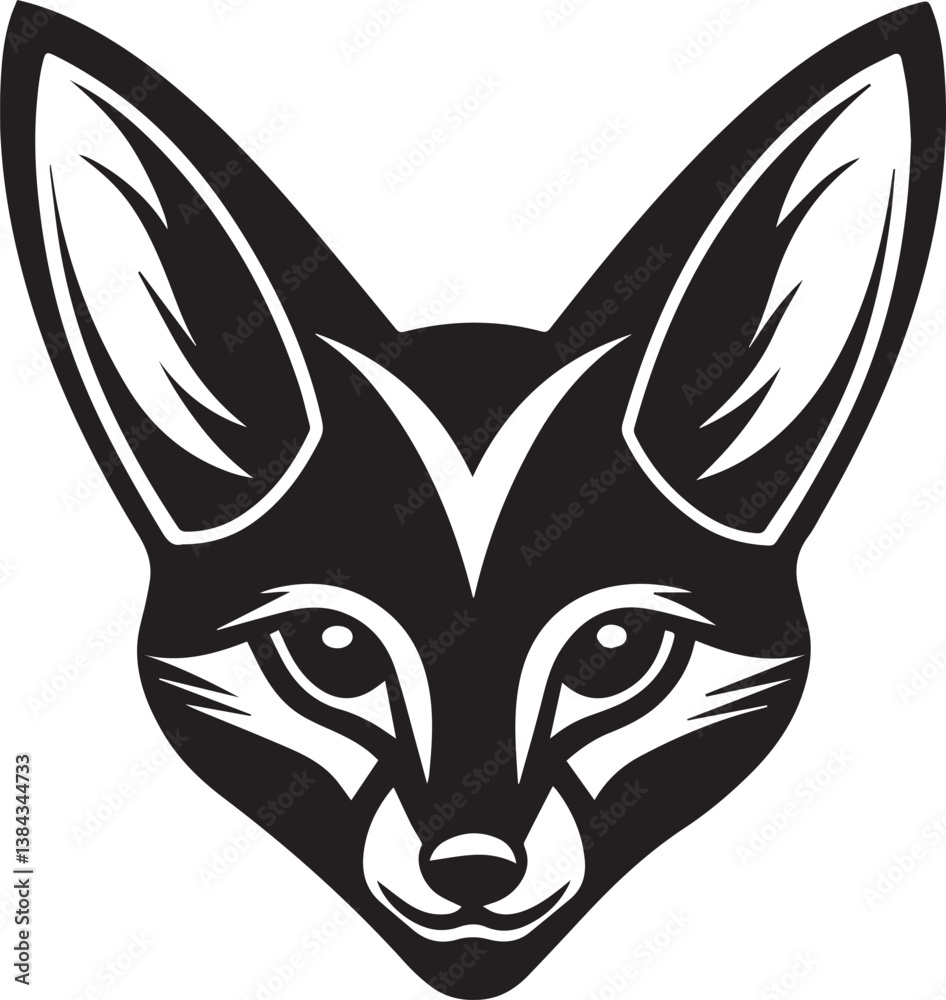 Fototapeta premium fennec fox head clipart, fennec fox head silhouette vector illustration, fennec fox head logo silhouette vector black and white