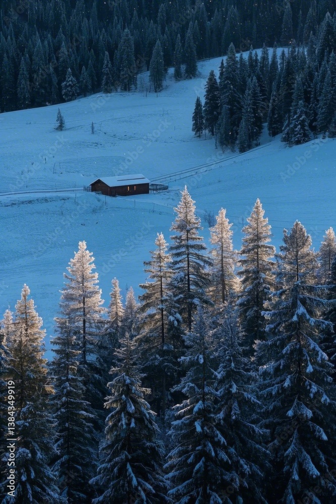 Fototapeta premium trees covered in snow and snow on a mountain side
