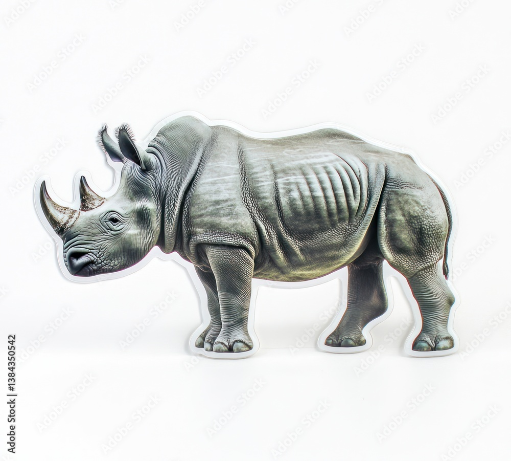 Obraz premium Rhino standing, white background, zoo animal, wildlife conservation