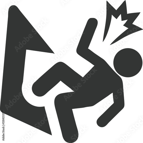 Slipping Person Icon, Head Impact on Floor, Accident in Gray on White Background
