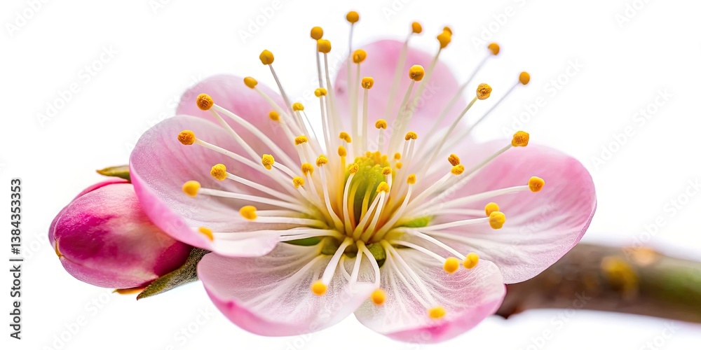 Obraz premium Macro Plum Blossom Photography, Early Spring Prunus Mume, White Background, Closeup Flower Images