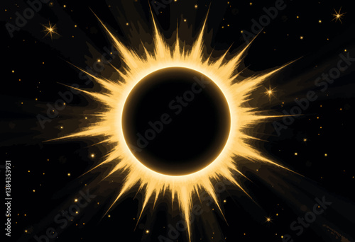 Golden eclipse with stars on black background