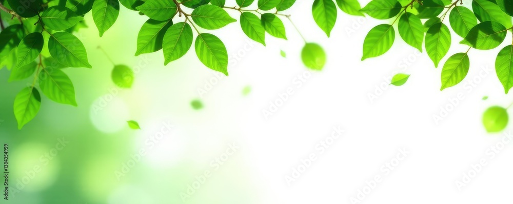 Leafy green foliage scattered on a white background, white background, natural Leafy green foliage scattered on a white background, white background, natural