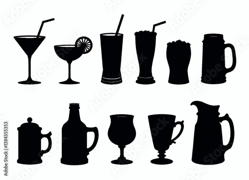 Drinkware Silhouette Assortment on White