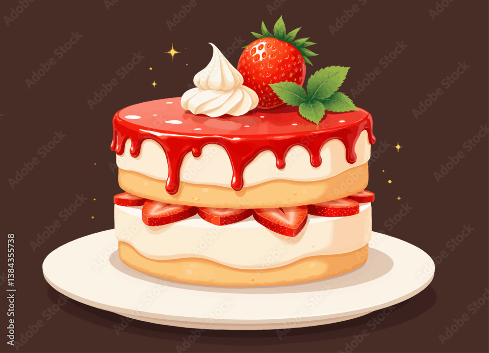 Delicious Two-Tier Strawberry Cake with Glaze and Cream Delicious Two-Tier Strawberry Cake with Glaze and Cream
