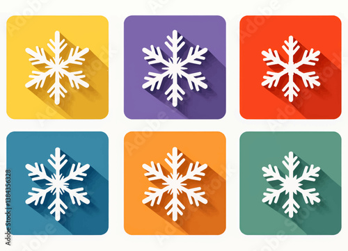 Colorful Snowflake Icons with Long Shadows