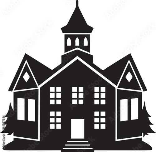 School vector illustration, School clipart, School silhouette vector black and white