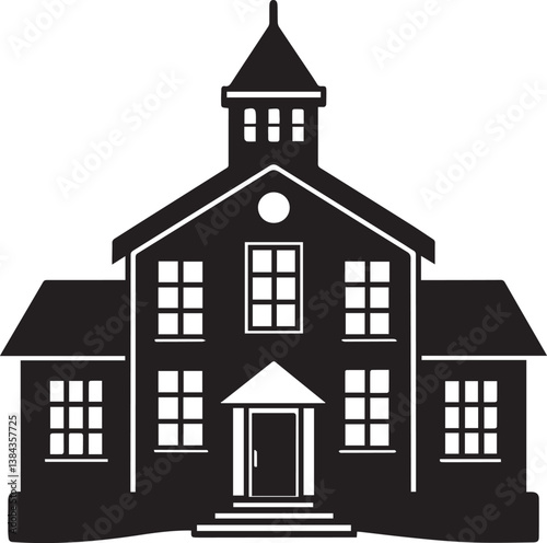 School vector illustration, School clipart, School silhouette vector black and white
