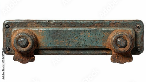 Rustic Vintage Industrial Metal Object: Weathered Iron Texture Background. Grunge, Aged, Corroded Steel, Antique Machinery Component Detail photo