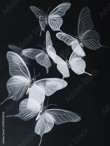 Butterflies X-Ray style isolated in black color