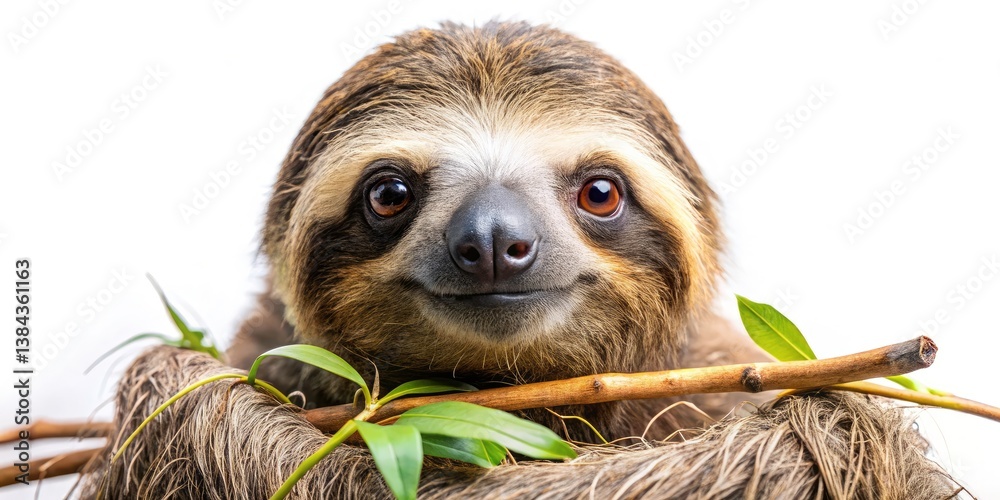 Obraz premium Cute Sloth Portrait, Bokeh Background, Twigs, Adorable Animal Photography, Wildlife Image