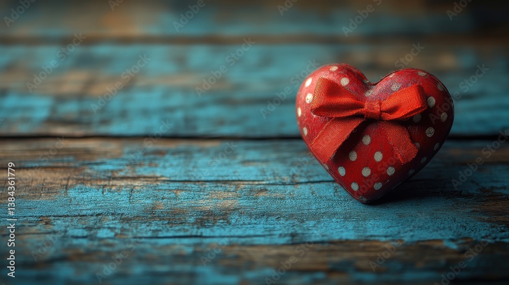 Fototapeta premium red bow on heart shape by little hear