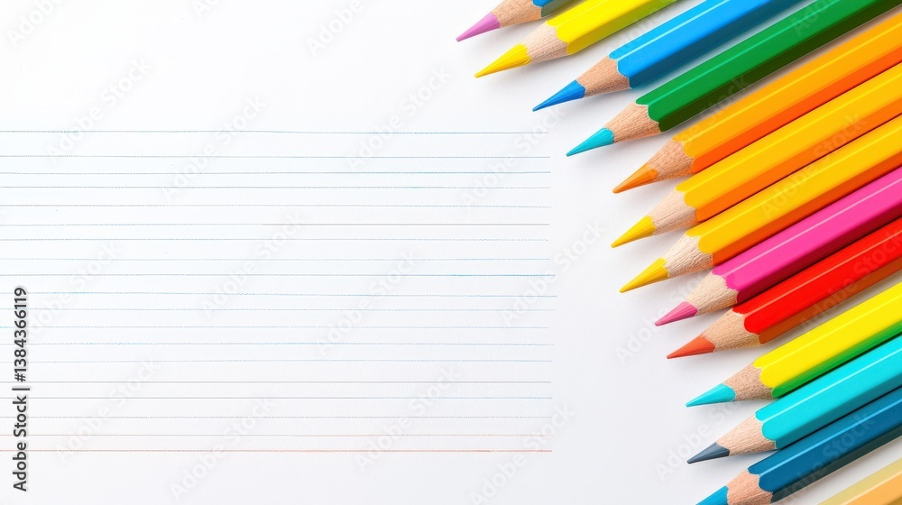 A row of colorful pencils on a white background A row of colorful pencils on a white background