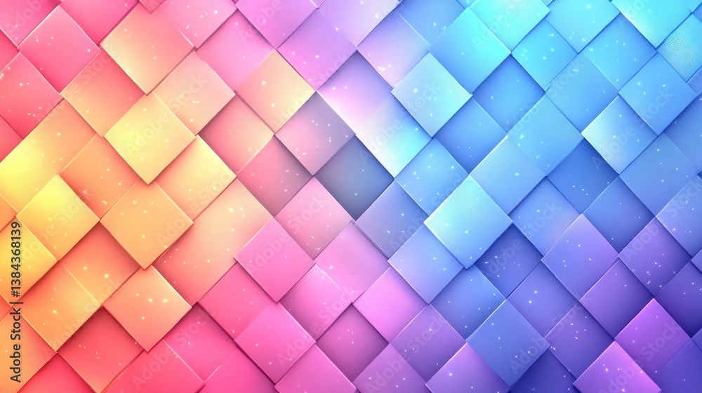 Abstract background of colorful, overlapping squares with a gradient of pastel colors. Abstract background of colorful, overlapping squares with a gradient of pastel colors.