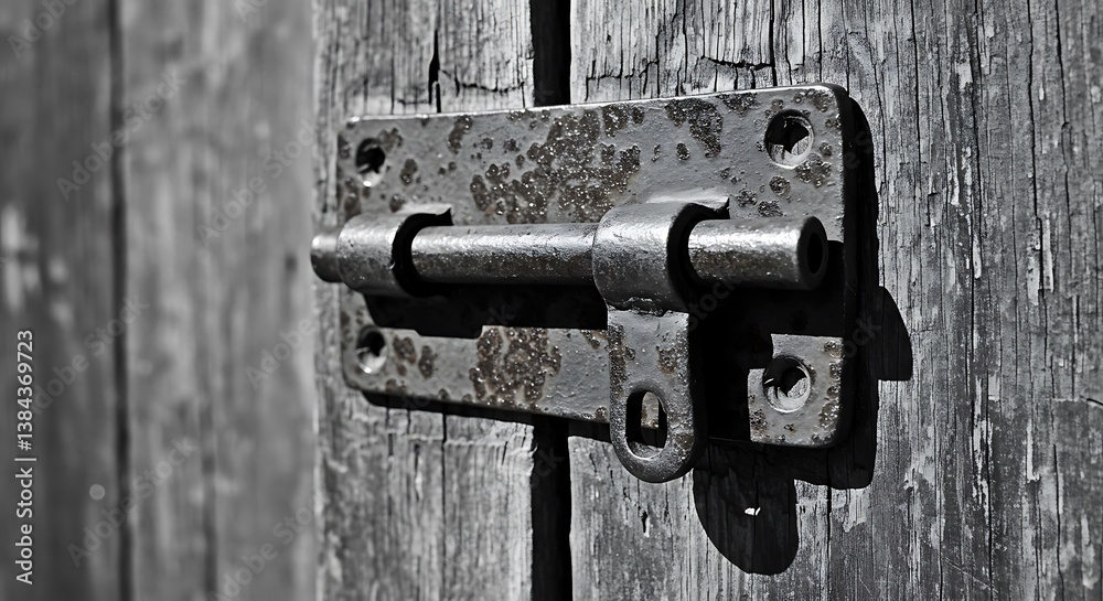 Rustic Weathered Wooden Door with Rusty Metal Bolt Rustic Weathered Wooden Door with Rusty Metal Bolt