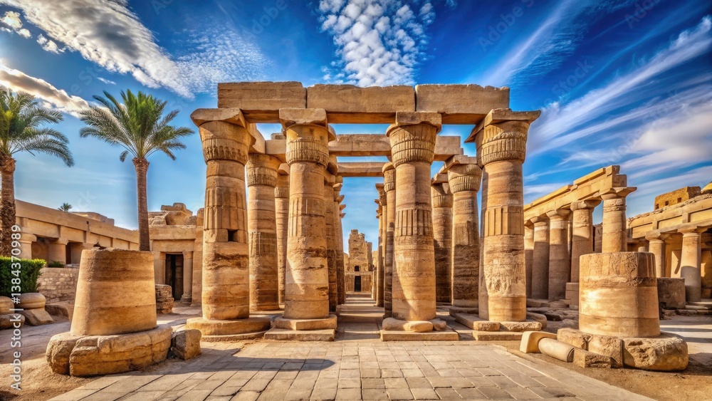 Obraz premium Stunning Product Photography of Karnak Temple in Luxor Featuring Ancient Egyptian Architecture, Majestic Columns, Intricate Hieroglyphs, and Historical Artifacts for Travel and Culture Enthusiasts