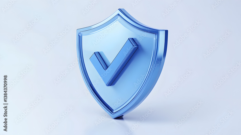 cartoon 3d Icon safety shield check mark perspective . Blue symbol security safety icon. Checkmark in minimalistic style. 3d vector illustration. white background