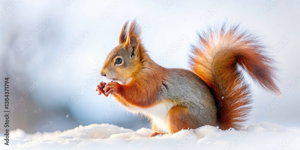 Siberian Red Squirrel Winter Wonderland: Food Search in Snowy Forest Siberian Red Squirrel Winter Wonderland: Food Search in Snowy Forest
