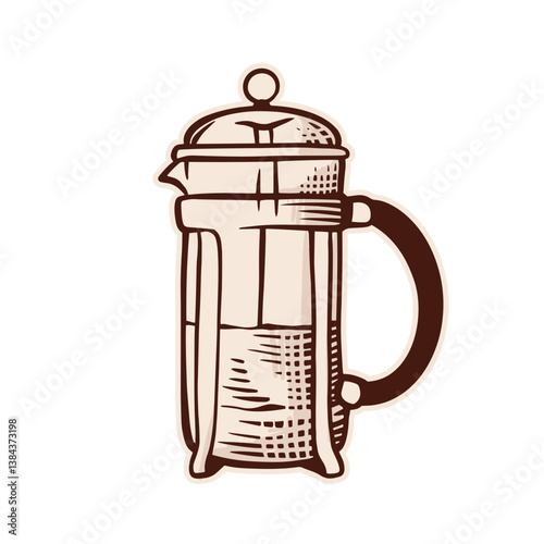 French Press Hand-Drawn Vintage Stickers for Coffee Brewing Enthusiasts