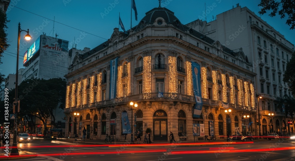Night Scene of Illuminated Historic Building in Buenos Aires, Argentina: A Captivating Urban Nightscape Night Scene of Illuminated Historic Building in Buenos Aires, Argentina: A Captivating Urban Nightscape