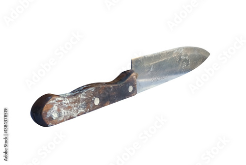 old rusty big knife with wooden handle