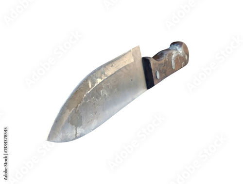 old rusty big knife with wooden handle