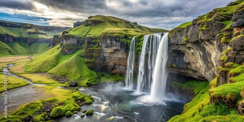 Sveinsstekksfoss Waterfall Iceland Summer Night Photography - Austurland Cascade Night Shots