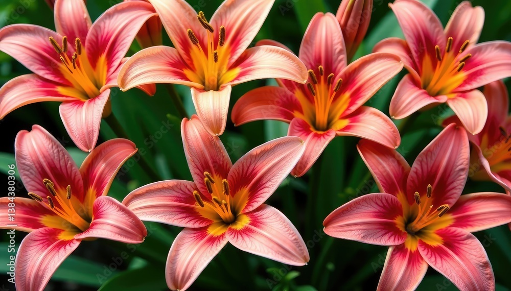 Bold lilies arranged in a square grid, sharp lines , repeat, seamless Bold lilies arranged in a square grid, sharp lines , repeat, seamless