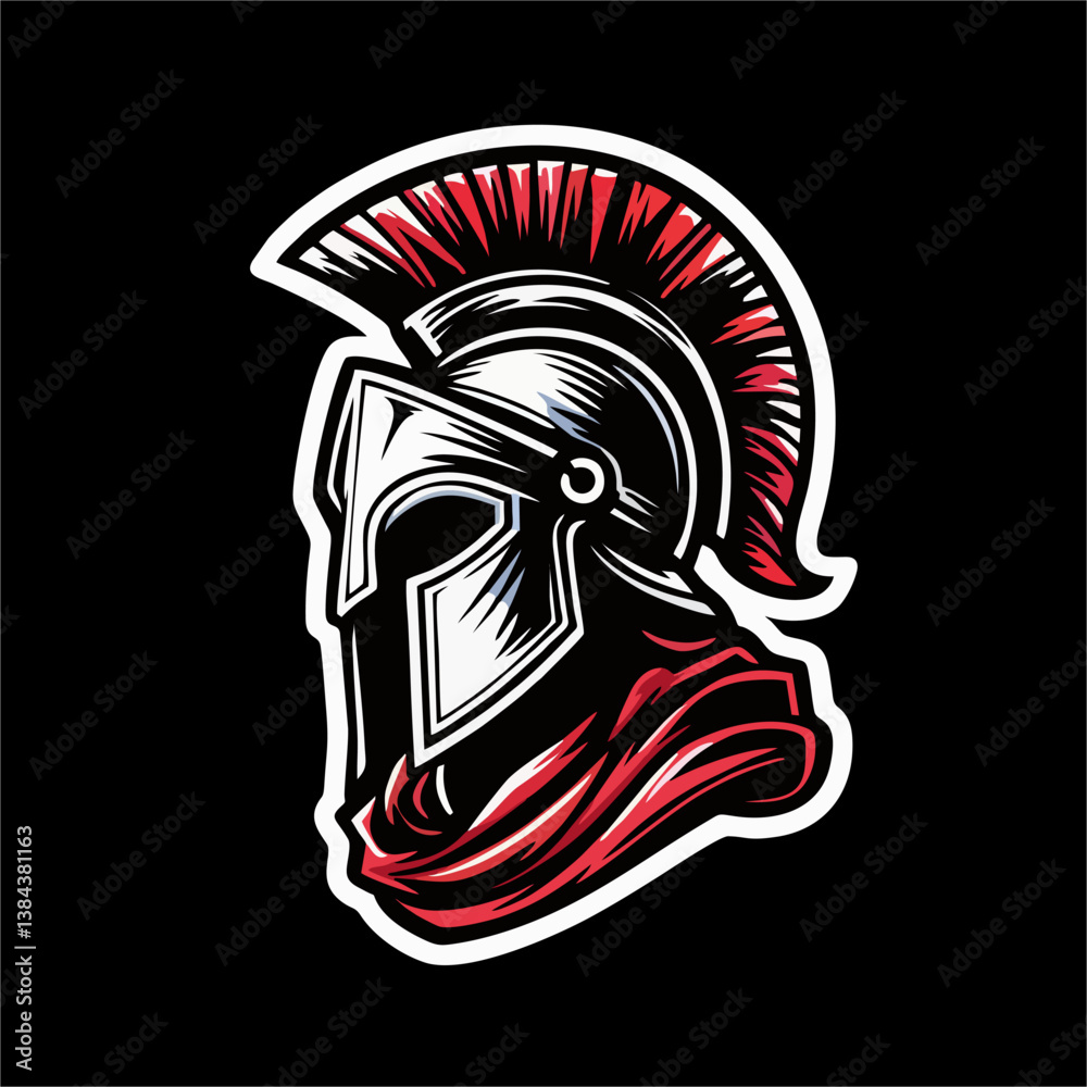 Vector illustration of Spartan Helmet with red white color Vector illustration of Spartan Helmet with red white color