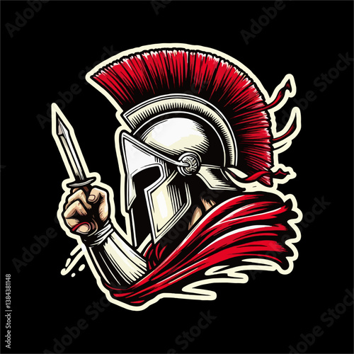 Vector illustration of Spartan Helmet with red white color