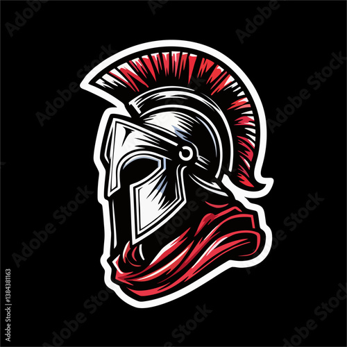 Vector illustration of Spartan Helmet with red white color