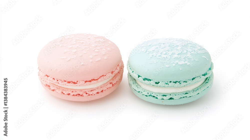 Two colorful macarons with white filling side by side Two colorful macarons with white filling side by side