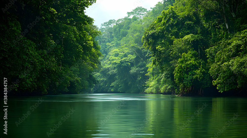 Obraz premium Lush Green Forest River Scenery