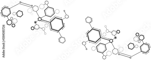 Connected digital black hexagons on white background. Futuristic technology design. Cyber pattern for medical technology. Vector illustration. EPS 10