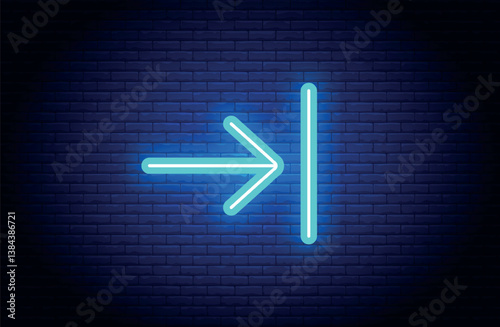 Neon arrow sign. Right Alignment Icon.