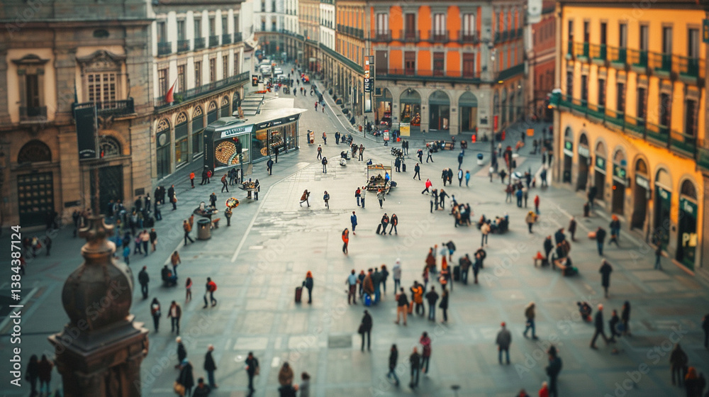 Obraz premium A city square filled with people and surrounded by historic buildings. stock image, hd quality, natural look