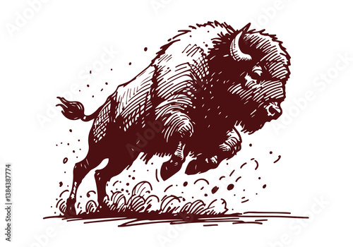 American Bison hand drawn sketch vector illustration