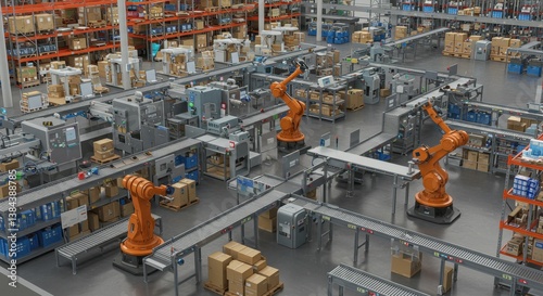 Automated Warehouse Robotic System: High-Tech Logistics and Distribution Center