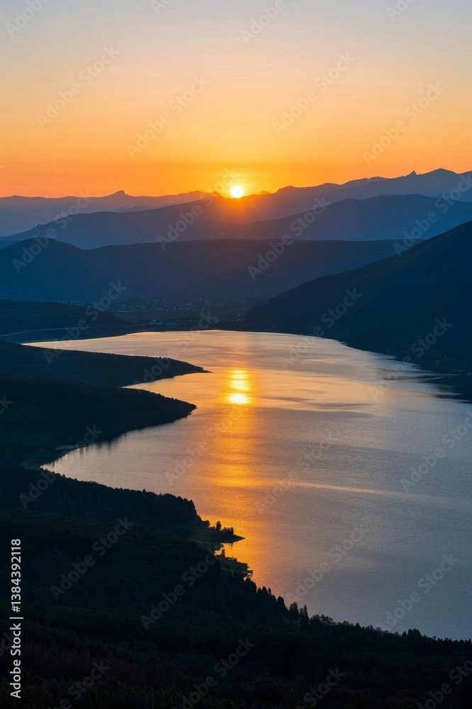 Fototapeta premium arafed view of a lake with mountains in the background